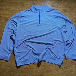 Magaschoni Mens XXL 1/4 Zip Pullover Blue White Striped Golf Mock Neck Sweater